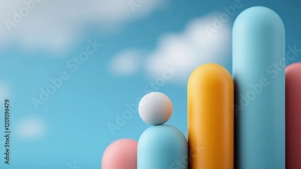 Fototapeta Colorful Bar Graph with Round Elements Against a Blue Sky Background