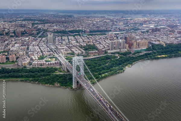 Fototapeta Aerial view on thr George Washington Bridge and the surrounding area in New York City, USA