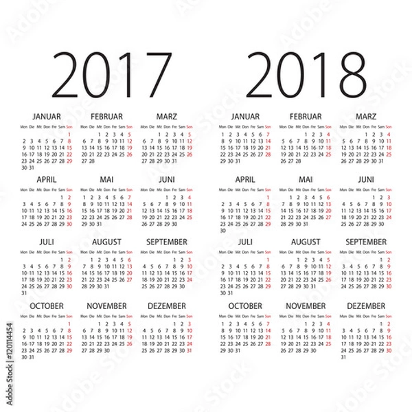 Obraz 2017 and 2018 years German vector calendar.