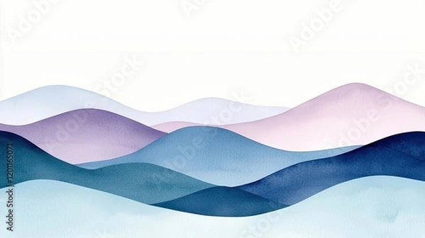 Fototapeta Cloudy watercolor idea. A serene abstract watercolor landscape featuring soft waves in pastel hues.