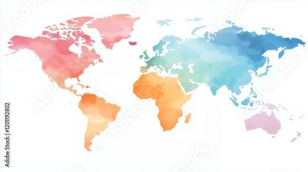 Fototapeta Watercolor World Map: A Global View in Pastel Hues