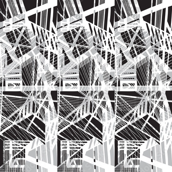 Fototapeta Vector hand-drawn seamless pattern with abstract urban ornament.