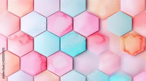 Fototapeta Hexagonal watercolor concept. A vibrant hexagonal pattern with pastel colors creating a modern design aesthetic.