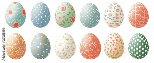 Fototapeta Twelve Decorated Easter Eggs Displayed In Rows