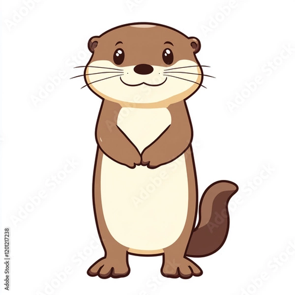 Fototapeta A cute, cartoon-style otter standing upright with a friendly expression. The otter has a brown body with a lighter beige belly and face.
