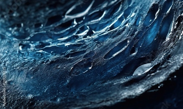 Fototapeta Abstract close-up of textured surface with intricate patterns and reflections, showcasing dark blue tones and glossy finish