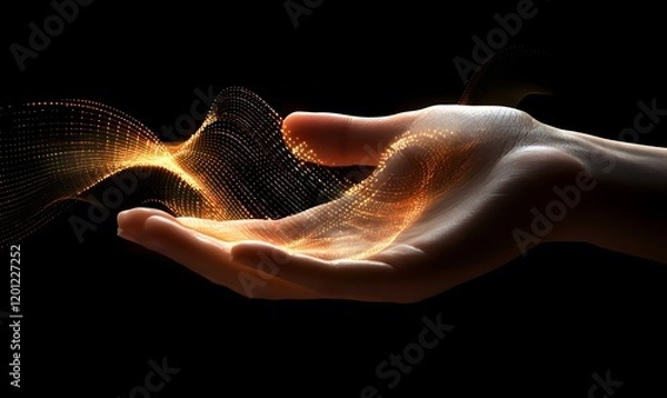 Fototapeta Hand with digital waveform graphic on top, Generative AI