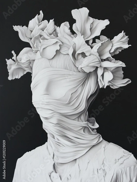 Obraz Veiled Statue with Floral Crown and Wrapping