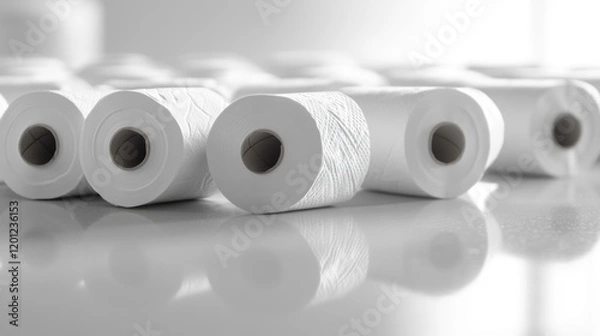 Fototapeta Thread spools on a flat surface, various sizes and textures