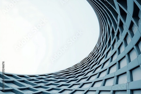Fototapeta A modern architectural structure with a spiral form, showcasing a lattice design and a clear sky backdrop.