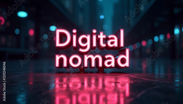 Obraz Glowing Neon Text Effect Featuring 'Digital Nomad' Typography