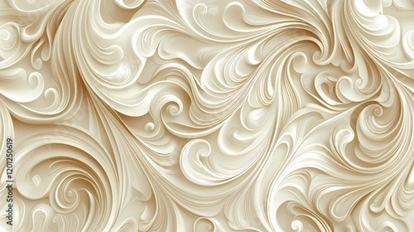Obraz Elegant cream-colored seamless pattern with intricate swirls