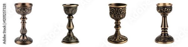 Fototapeta Ornate antique bronze and gold ceremonial chalice or goblet with intricate decorative patterns medieval or renaissance style used in religious or royal rituals and ceremonies