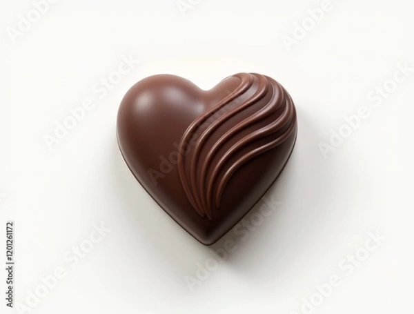 Obraz Chocolate heart shaped confectionery with decorative swirl on a white background