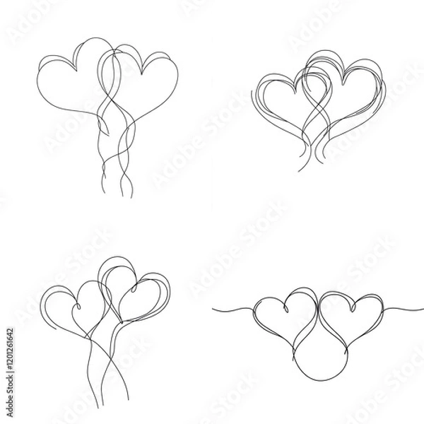 Fototapeta minimalist one line drawing of two intertwined hearts, symbolizing love, connection, and togetherness a modern and elegant valentine’s day illustration.