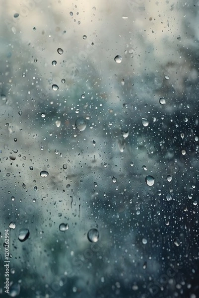 Fototapeta Close-up of raindrops on window panes with blurred background