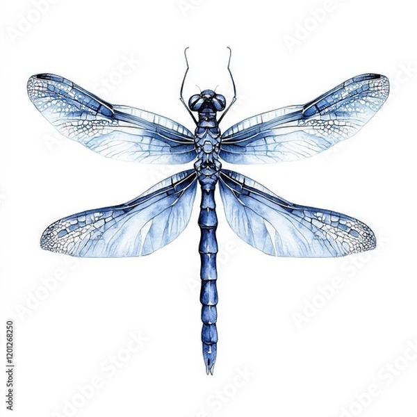 Fototapeta Detailed illustration of a blue dragonfly showcasing its wings and body structure