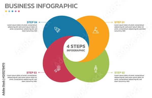 Obraz Visual data presentation. Cycle diagram with 4 options. Pie Chart Circle infographic template with 4 steps, options, parts, segments. Business concept. Editable pie chart with sectors.