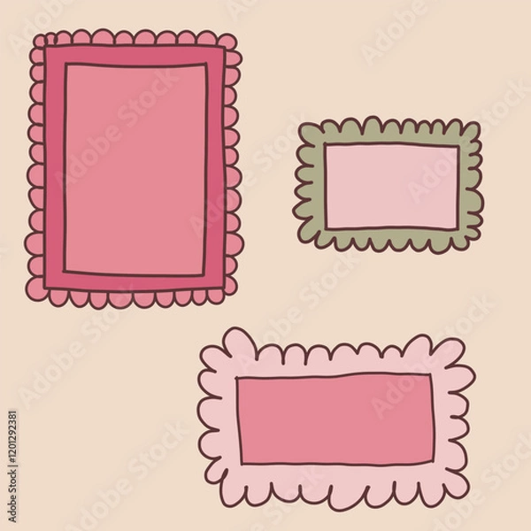 Fototapeta Set of hand drawn coquettish romantic frames perfect for Valentine's Day or decorative designs