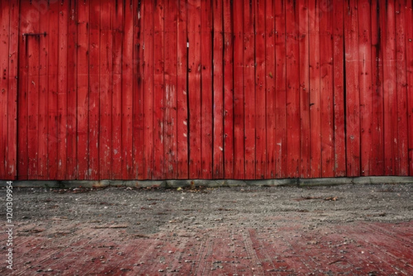 Fototapeta horizontal image of a red painted textured wooden fence background