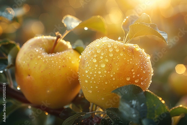 Fototapeta Golden Apples Shimmer Under the Warm Rays of a Setting Sun