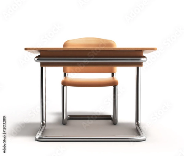 Fototapeta school desk and chair 3d render on white background