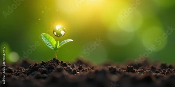 Fototapeta A Tiny Seedling Emerging from Rich Soil, Representing Global Growth and Environmental Sustainability