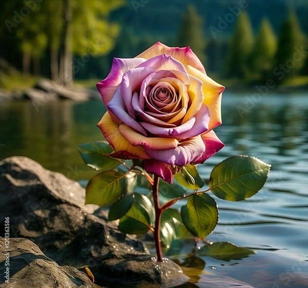 Fototapeta pink rose in water