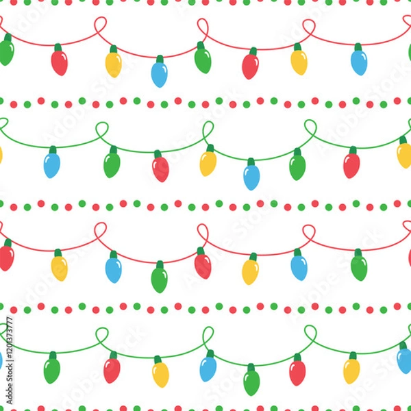 Obraz String Lights Christmas seamless pattern design for background, wallpaper, textile design, fabric, card , wrapping paper , notebook, diary cover, blanket, blanket for kids, decorative and etc.

