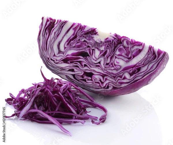 Fototapeta sliced ?red cabbage isolated on white