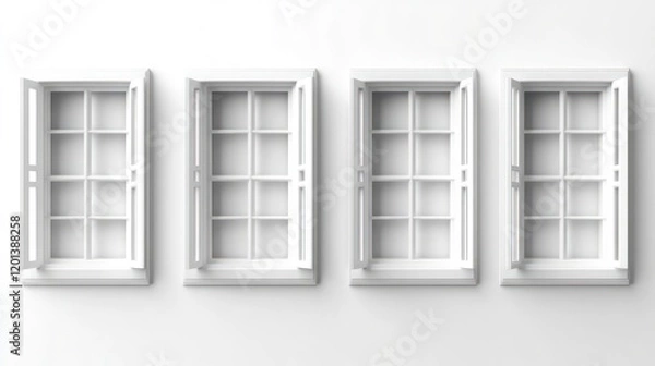 Fototapeta Four White Windows on a White Background Generative AI
