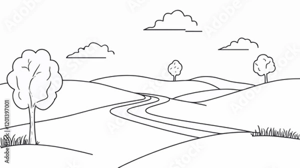 Obraz Detailed Line Art of Dirt Road in Flat Vector Style for Illustrations