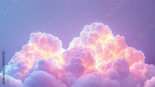 Fototapeta Beautiful clouds illuminated by sunlight. Fluffy formations, bright sky, golden light, soft textures, natural scenery, dreamlike, atmospheric. Generative AI