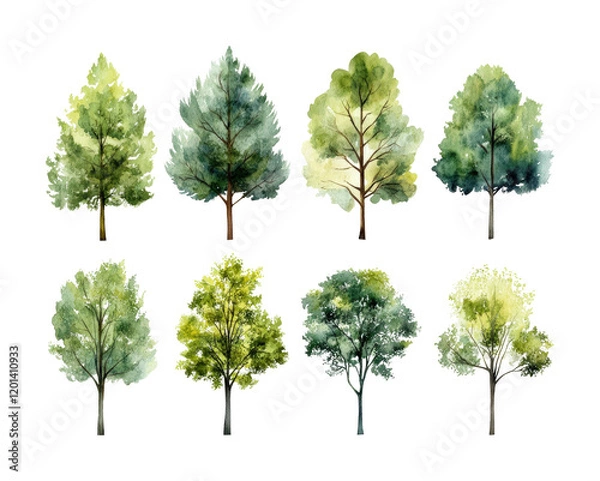 Obraz Vibrant green trees watercolor nature high fidelity artistic perspective isolated on transparent background png