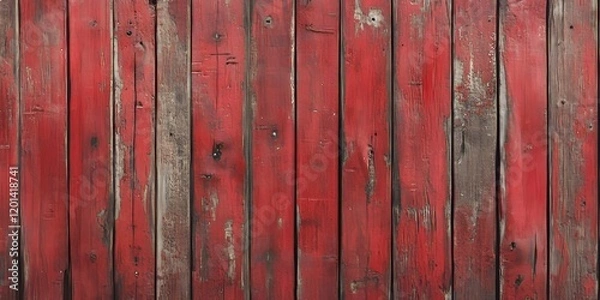 Obraz Rich red wood texture showcases a solid, hard surface with old, pale, and scratched panels, perfect for emphasizing a rustic and timeless aesthetic in design projects and backgrounds.
