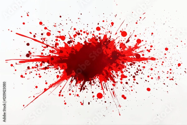 Fototapeta Abstract splatters of red ink, paint on paper, on the floor, on white background