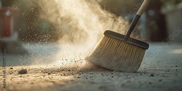 Obraz Broom Sweeping Dust on Concrete Floor