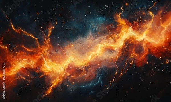 Fototapeta A mesmerizing display of abstract lightning strikes against the dark backdrop of the night sky, abstract art, cosmic energy, electric sparks