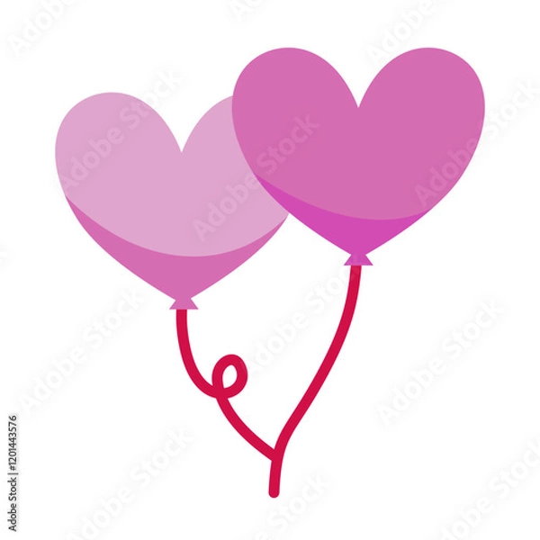 Fototapeta Heartfelt Balloons: Two vibrant pink heart-shaped balloons are tied together with a single string, symbolizing a love connection or a romantic gesture. The simplistic design evokes feelings of joy.