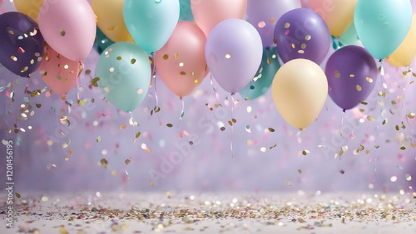 Obraz Colorful balloons and confetti create a festive atmosphere for celebrations and parties