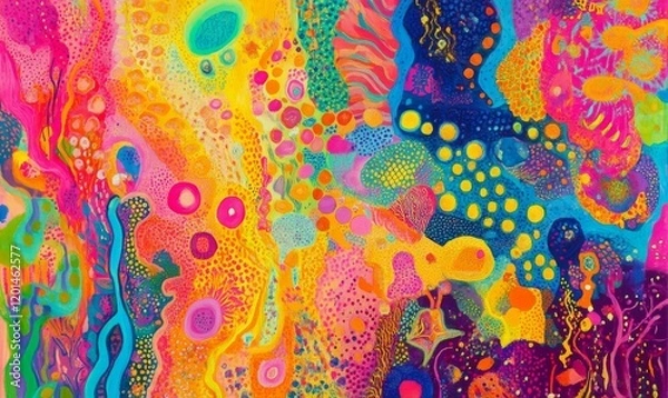 Fototapeta A whimsical explosion of neon hues blending together in an abstract pattern, neon, fusion, pattern