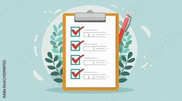 Obraz Professional Clipboard with Checklist Vector Illustration