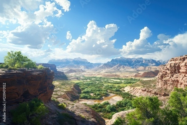 Fototapeta A stunning digital panorama of diverse landscapes merging deserts forests and mountains in a breathtaking nature scene