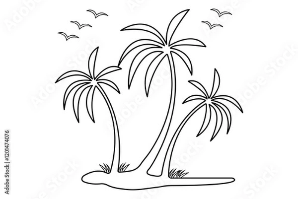 Obraz Palm tree continuous one line art drawing with editable stroke vector Icon.