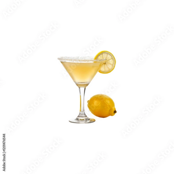 Fototapeta Lemon Drop Martini: A refreshing lemon drop martini in a classic martini glass, garnished with a lemon twist and a whole lemon, perfect for a sophisticated evening. 