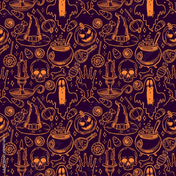 Fototapeta bez szwu szkic wzór Halloween - 2