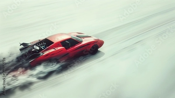 Obraz A stylized comic-style vehicle chase, captured dynamically against a minimalist white background.