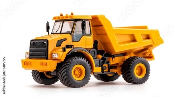 Fototapeta Yellow Side Dump Truck on White Background. Generative AI