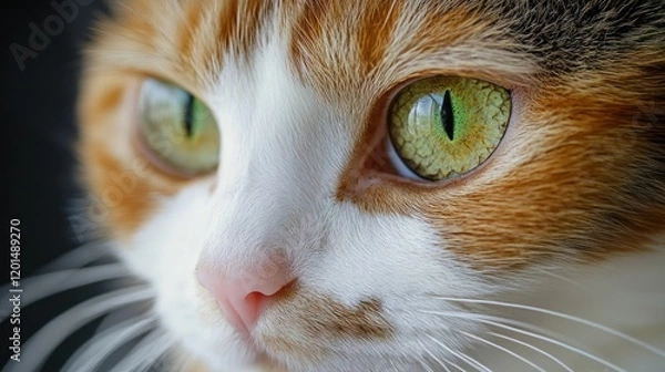 Obraz Close-up Portrait of a Calico Cat with Striking Green Eyes