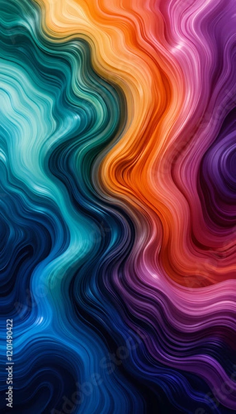 Fototapeta Waves of purple, orange, green, and blue create a vibrant abstract pattern